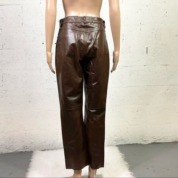 Finity Brown Butter Soft Leather Straight Leg High Rise Pants 6 - Picture 4 of 10